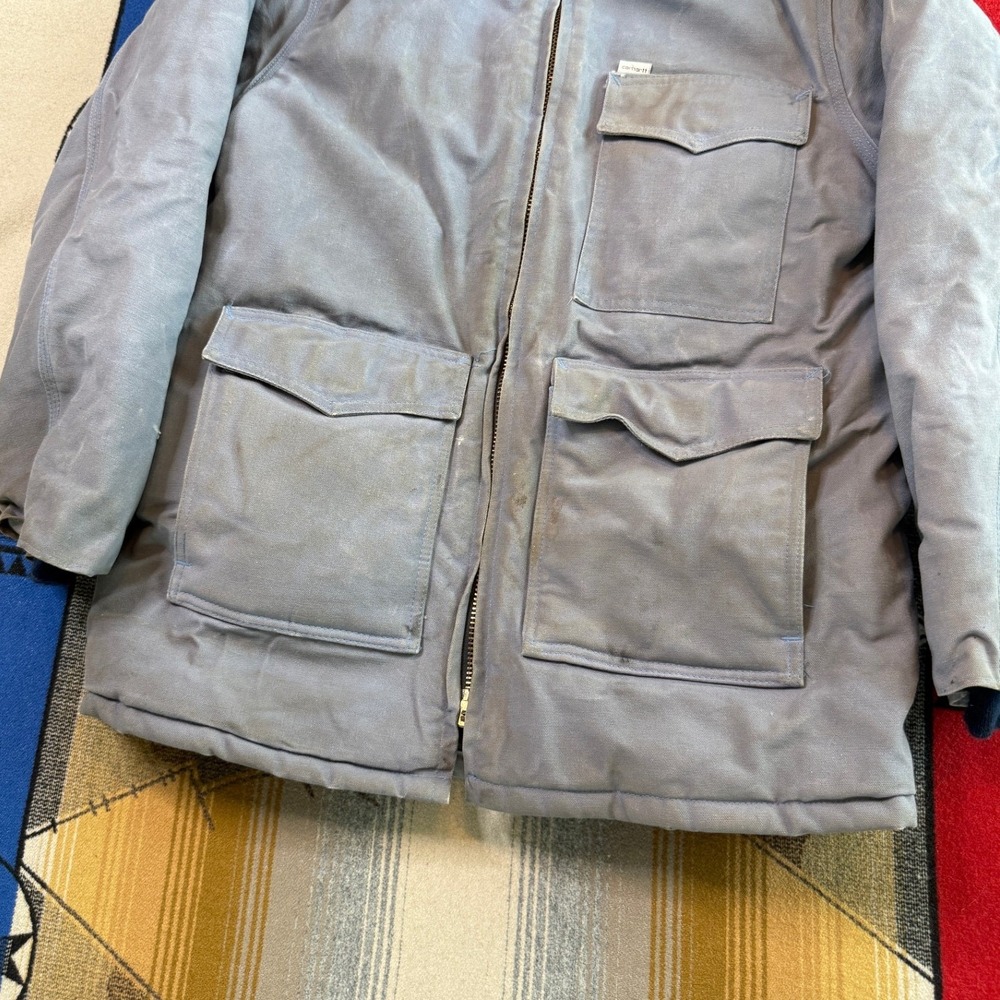 Carhartt Arctic Quilt Lined Duck Traditional Coat Blue Gray Vintage Made in USA - Picture 7 of 16